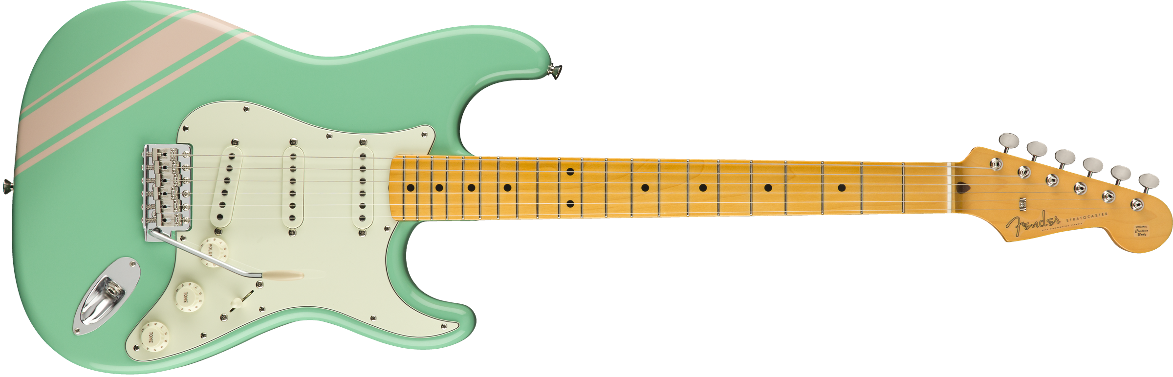 FSR Traditional 50s Strat, Maple Fingerboard, Surf Green with Shell Pink Stripes