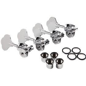 Deluxe "F" Stamp Bass Tuning Machines, Left-Hand, (4), Chrome