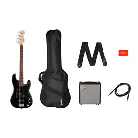 Affinity Series™ Precision Bass® PJ Pack, Laurel Fingerboard, Black, Gig Bag, Rumble™ 15 - 120V