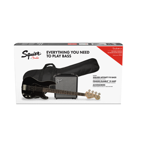 Affinity Series Precision Bass PJ Pack, Laurel Fingerboard, Black, Gig Bag, Rumble 15 - 240V AU