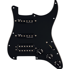 Pre-Wired Strat® Pickguard, Quadra Tap™/Ultra Noiseless™ HSS, Black 11 Hole PG