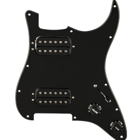 Pre-Wired Strat® Pickguard, Quadra Tap™ HH, Black 11 Hole PG