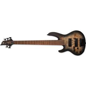 LTD D-5, 5-String Left-Handed Electric Bass, Black Natural Burst Satin