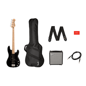 Affinity Series™ Precision Bass® PJ Pack, Maple Fingerboard, Black, Gig Bag, Rumble 15 - 120V