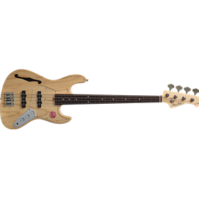 Bacchus Woodline Semi-Hollow Fretless Jazz Bass | Natural Oil Finish