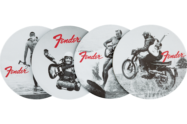 Fender™ Vintage Ads 4-Pk Coaster Set, Black and White