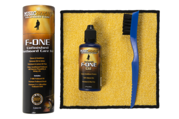 MUSICNOMAD 3-piece premium fretboard care kit with F-ONE, brush, cloth