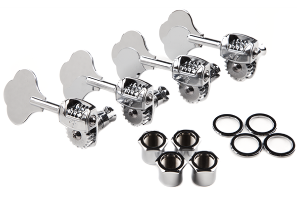 Deluxe "F" Stamp Bass Tuning Machines, Left-Hand, (4), Chrome