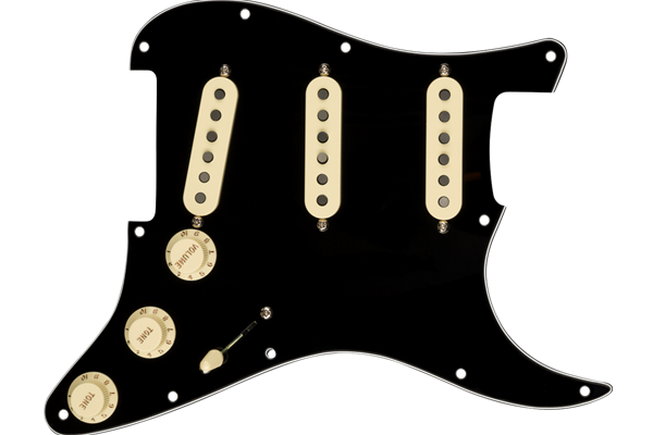 Pre-Wired Strat Pickguard, Custom Shop Fat 50's SSS, Black 11 Hole PG