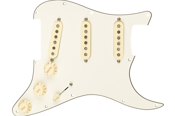 Pre-Wired Strat Pickguard, Custom Shop Fat 50's SSS, Parchment 11 Hole PG