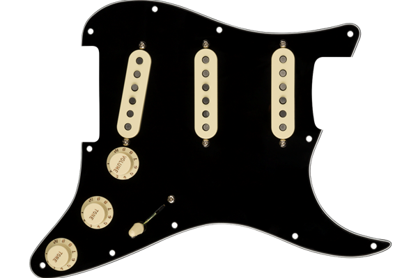 Pre-Wired Strat Pickguard, Custom Shop Custom '69 SSS, Black 11 Hole PG