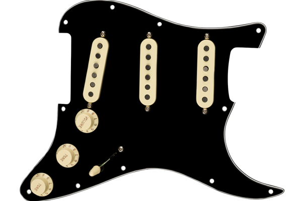 Pre-Wired Strat Pickguard, Tex-Mex SSS, Black 11 Hole PG