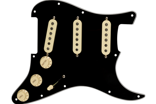 Pre-Wired Strat Pickguard, Original '57/'62 SSS, Black 11 Hole PG