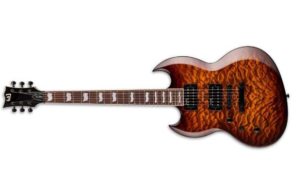 Viper-256 Left-Handed Electric Guitar, Dark Brown Sunburst