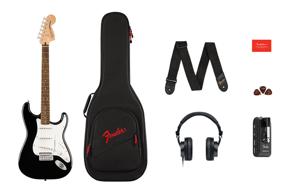 Affinity Series™ Stratocaster® Mustang™ Micro Pack, Laurel Fingerboard, Black, Gig Bag, HD9, US, CA,