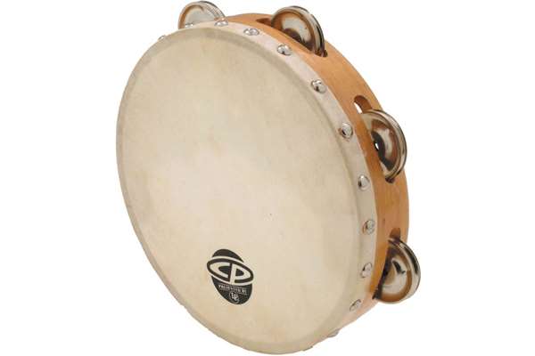 8" Wood Tambourine, Headed, Single Row Jingles