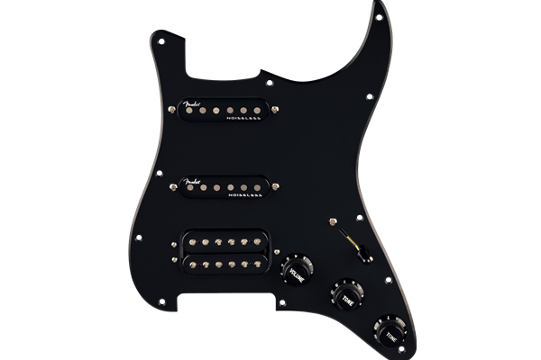 Pre-Wired Strat® Pickguard, Quadra Tap™/Ultra Noiseless™ HSS, Black 11 Hole PG