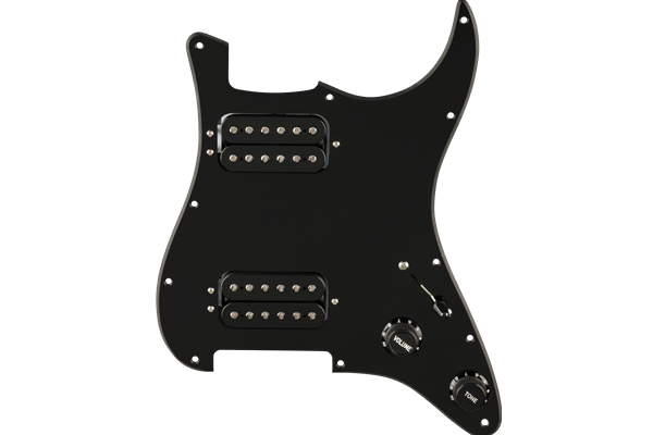 Pre-Wired Strat® Pickguard, Quadra Tap™ HH, Black 11 Hole PG