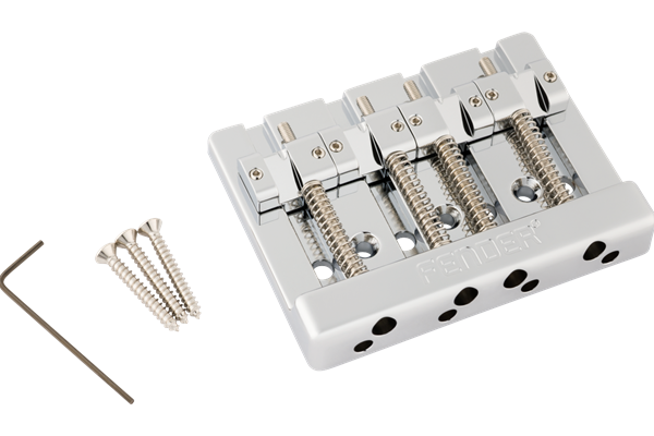 Fender® HiMass™ String-Through 4-String Bass Bridge Assembly With Brass Saddles, Chrome