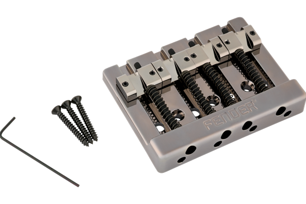 Fender® HiMass™ String-Through 4-String Bass Bridge Assembly With Brass Saddles, Black Chrome