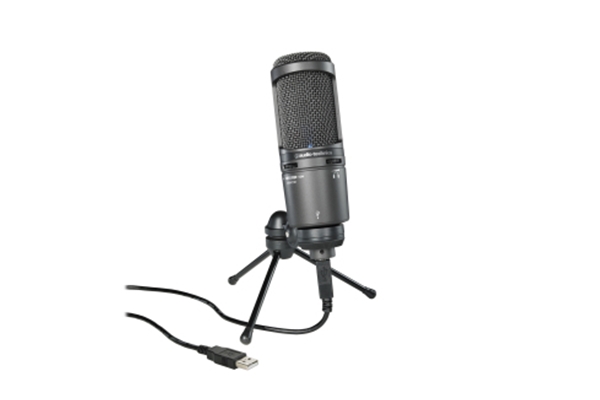 Side-address cardioid condenser microphone with USB digital output, built-in headphone jack, headpho