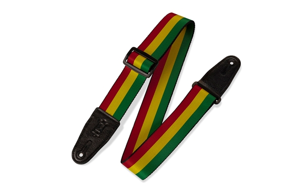 2" sublimation printed guitar strap with leather ends. Tri-glide adjustable to 65".