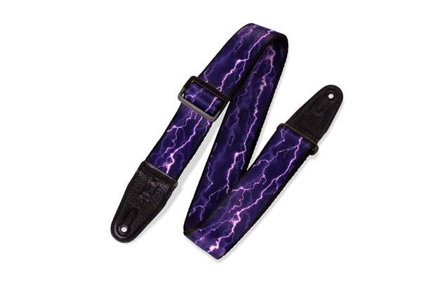 2" polyester guitar strap with printed design, Purple Lightning Print