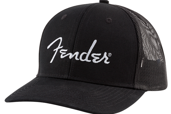 Fender® Silver Thread Logo Snapback Trucker Hat, Black, One Size Fits Most