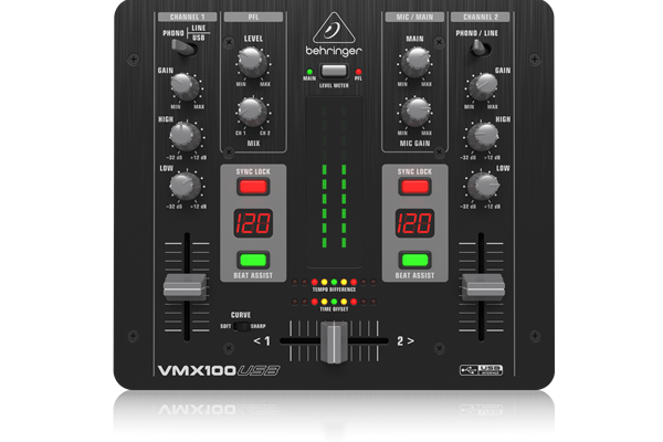 2-Channel DJ Mixer with USBInterface, BPM Counter and VCA Control