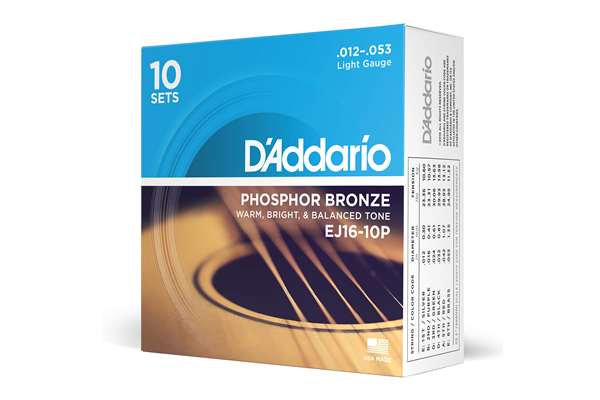 EJ16 Propack - 10 Sets .12-.53 Phosphor Bronze Acoustic Strings